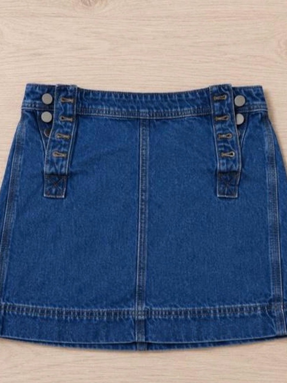 LOFT Dark Blue Denim Mini Skirt with Button Tab Detail